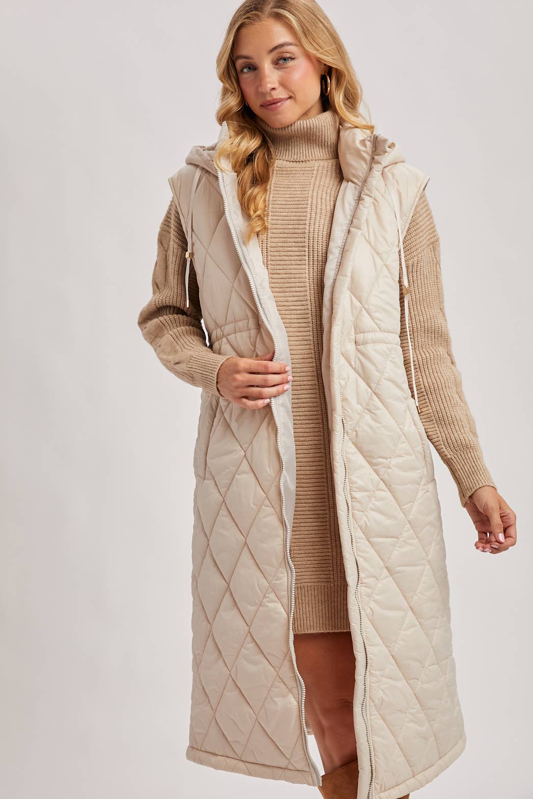 Diamond Quilted Long Vest