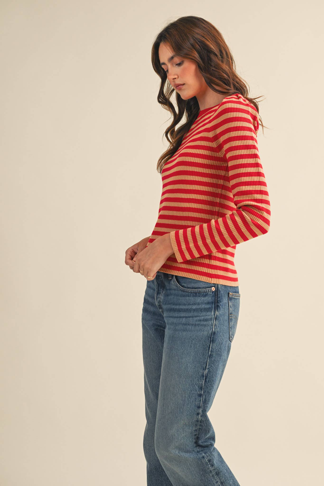 STRIPED BOAT NECK SWEATER
