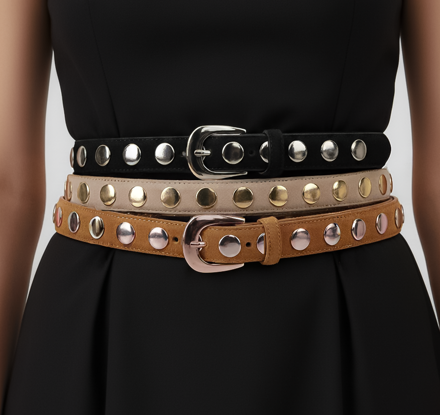 Suede Belt with Wide Studs