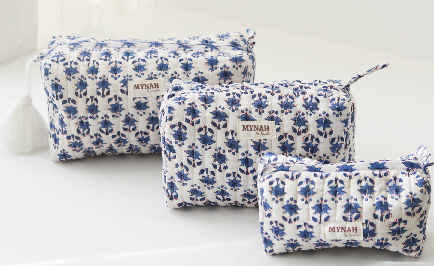 Blue Bonnet floral print travel/makeup/organizer/bag-Set of 3