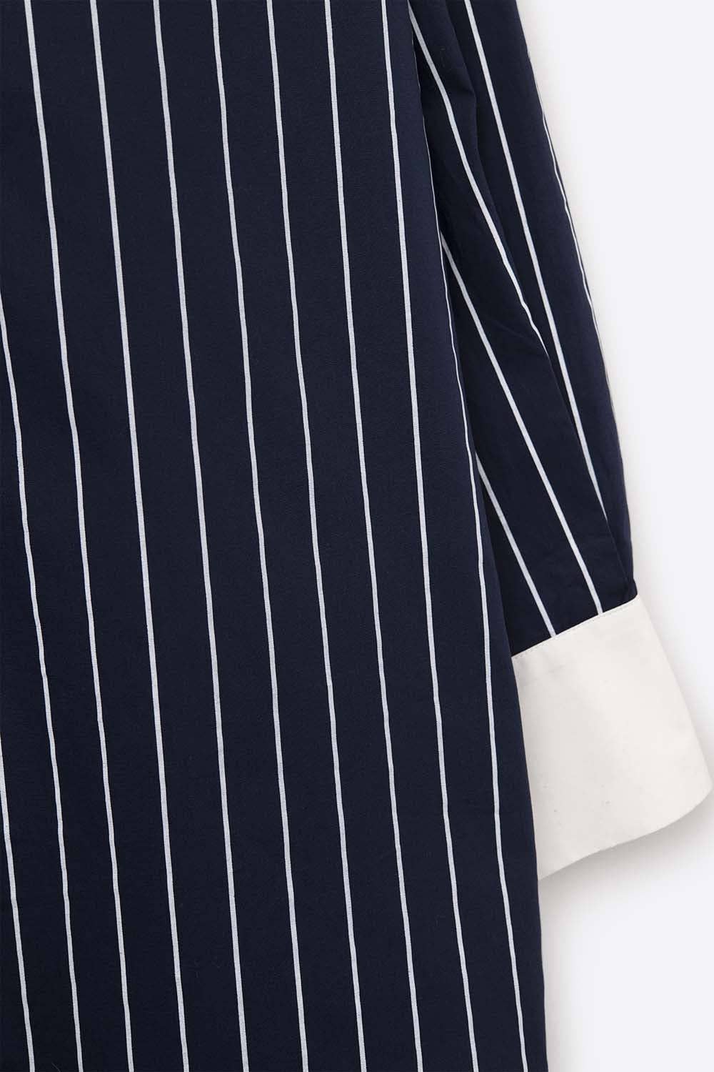 Navy Blue Striped High-Collar Shirt in soft poplin