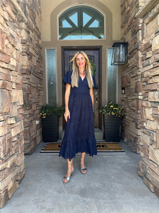 Emmy Eyelet Midi Dress - alternate product view at Vogue Villa