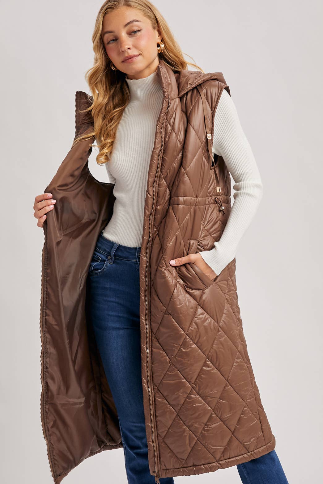 Diamond Quilted Long Vest