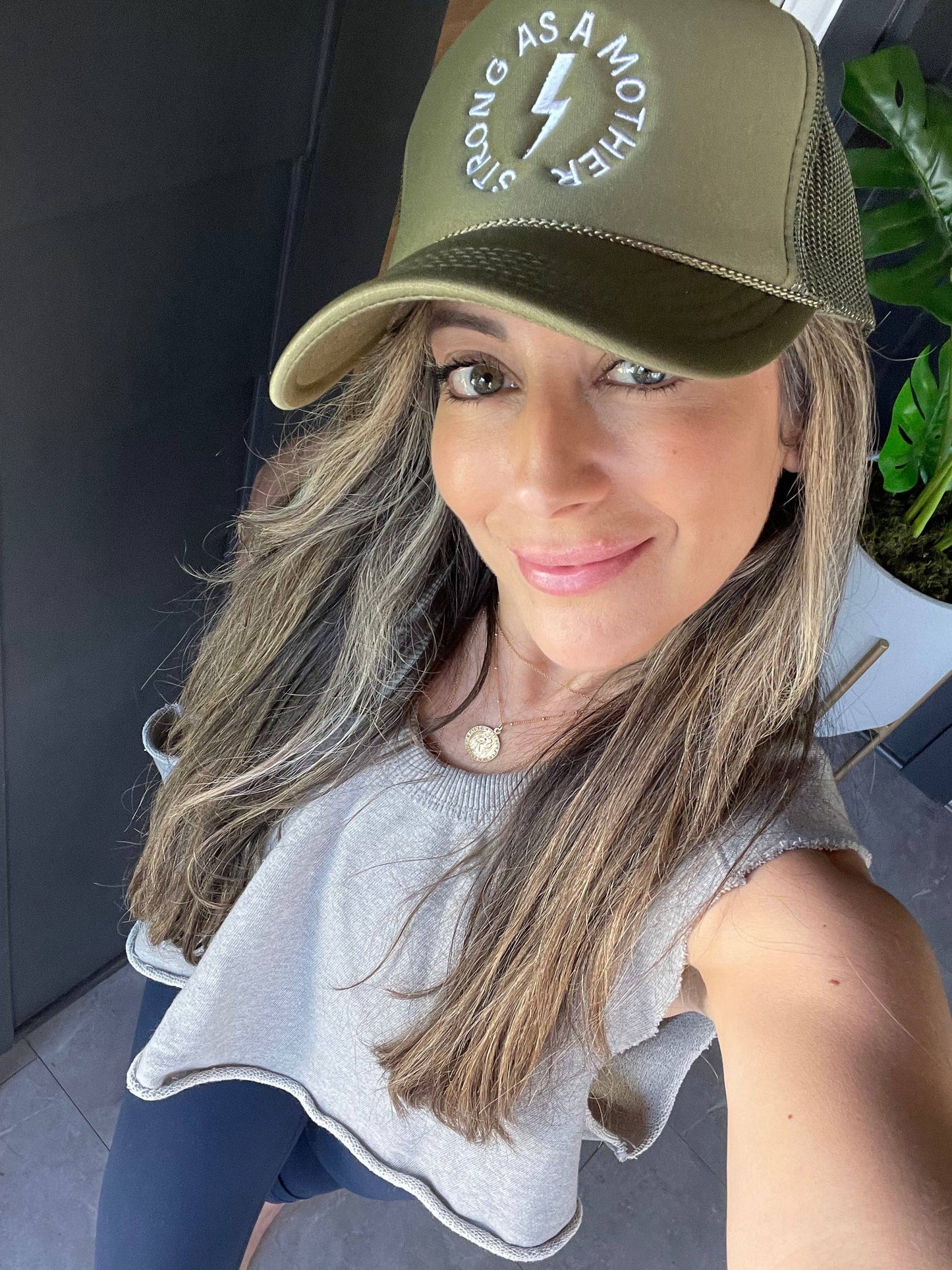 Strong as a mother™ Embroidered Trucker Hat - Olive