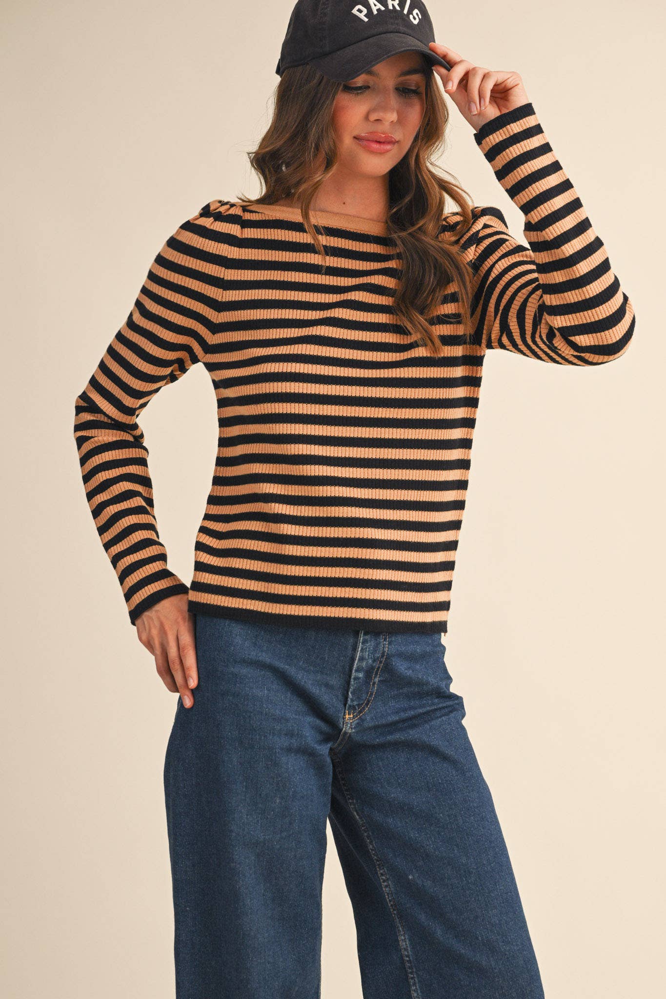 STRIPED BOAT NECK SWEATER