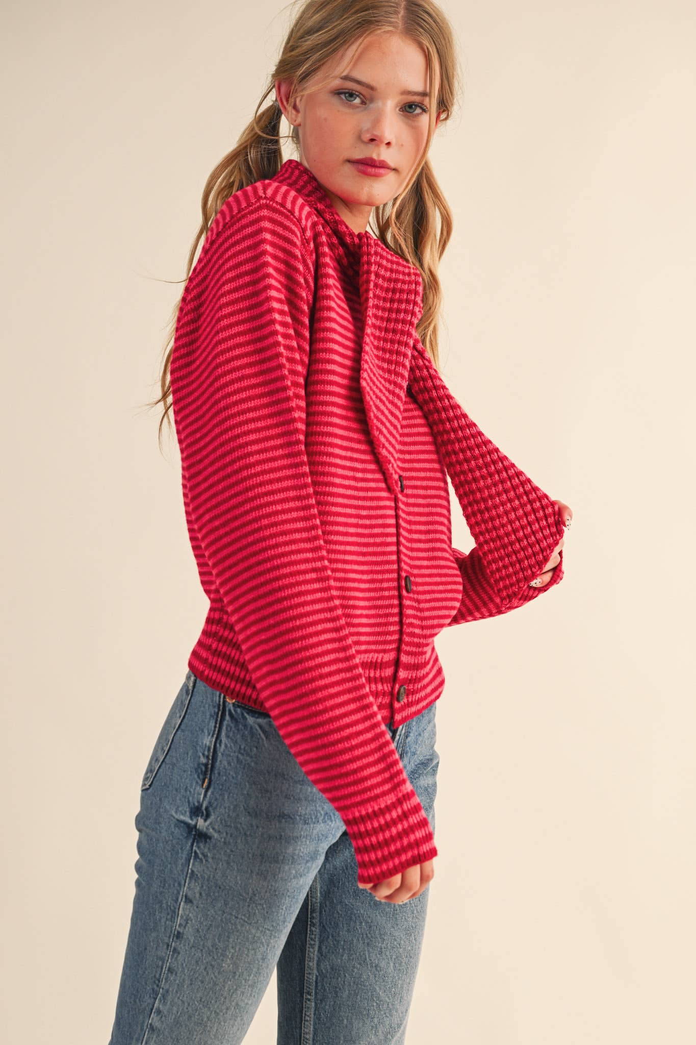 Striped Tie Neck Cardigan