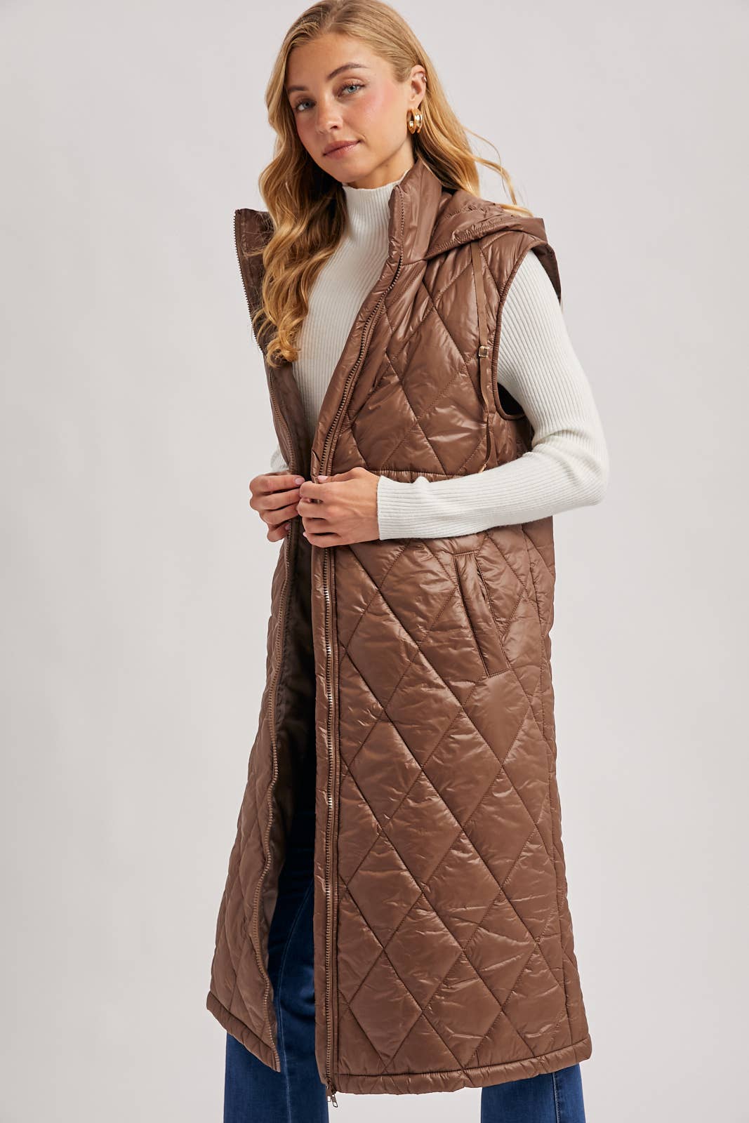 Diamond Quilted Long Vest