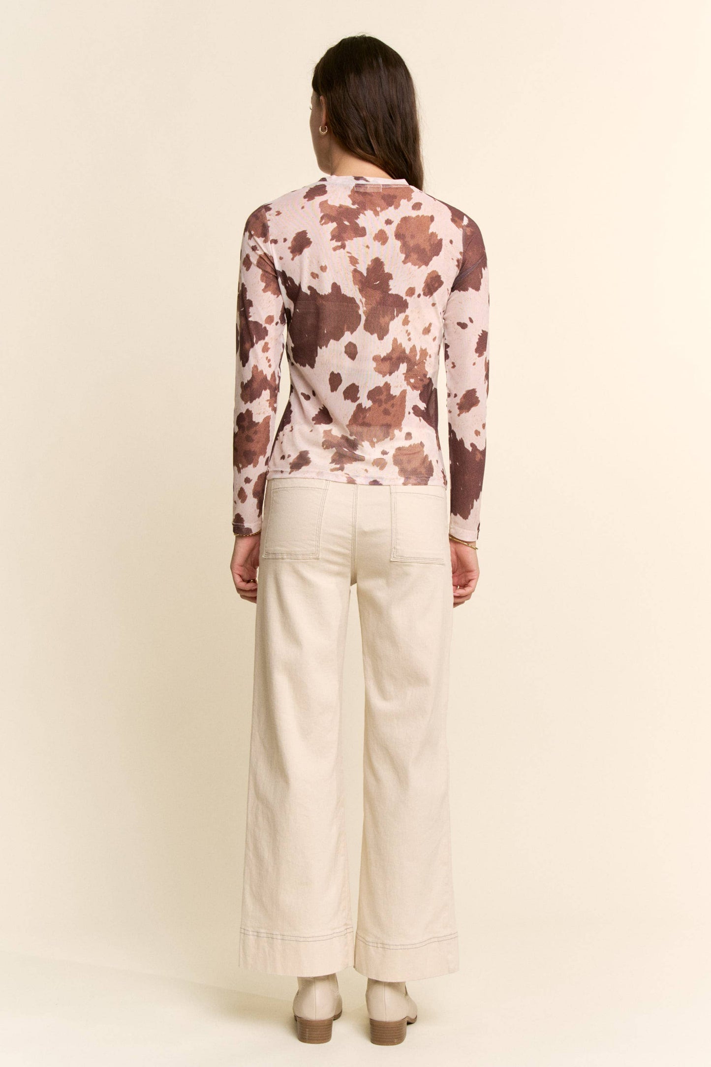 Cow Print Long Sleeve Mesh Top