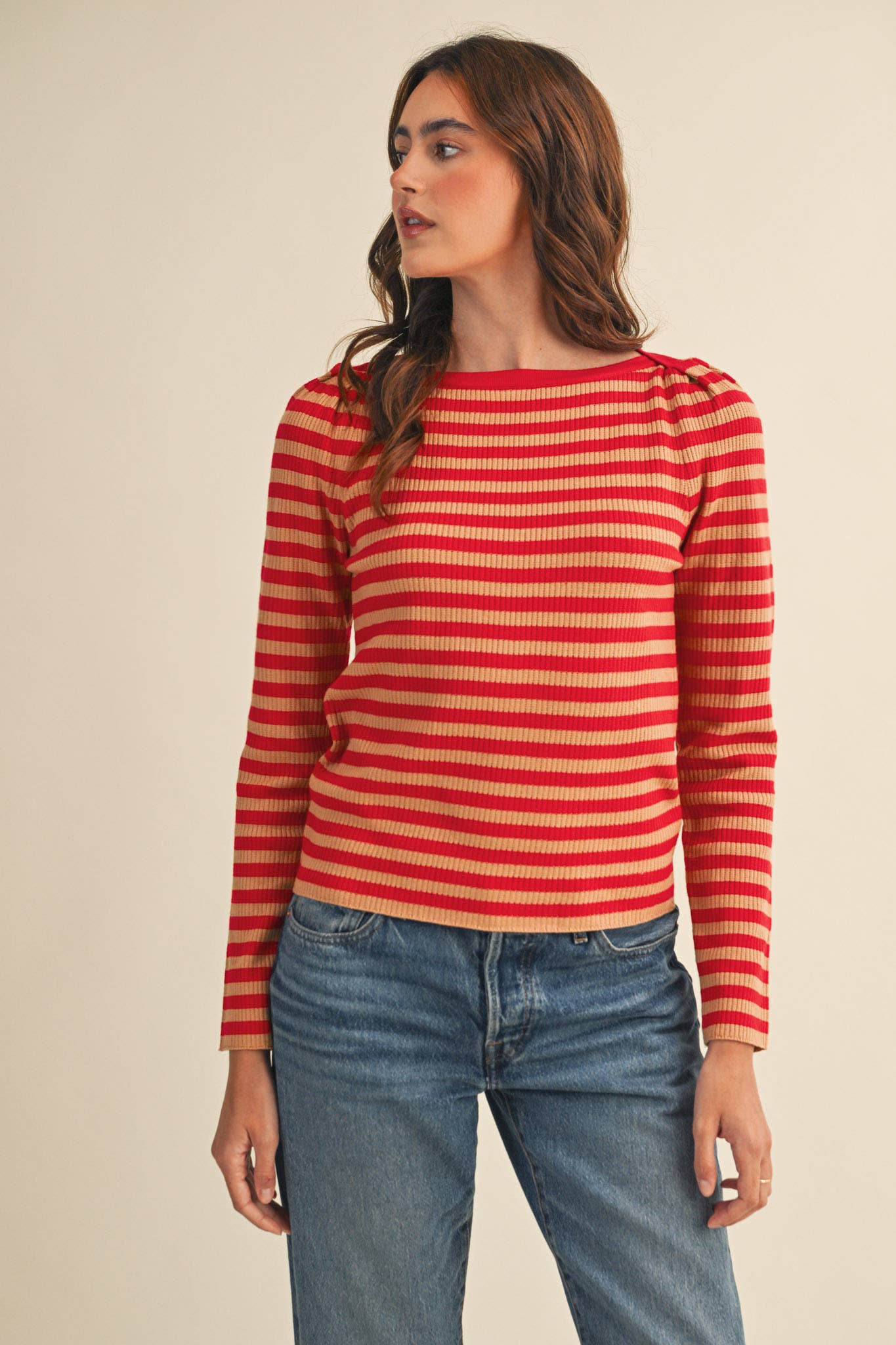 STRIPED BOAT NECK SWEATER