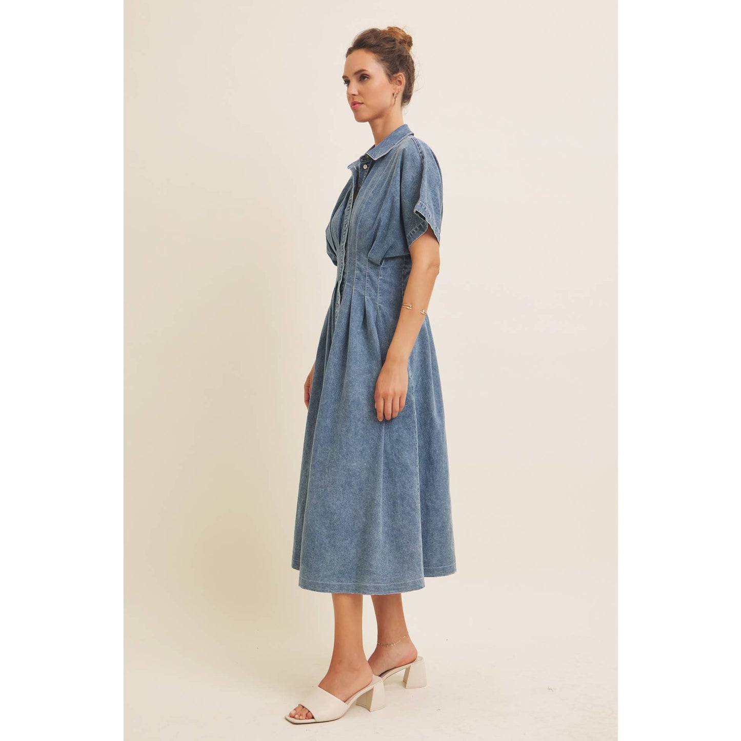 Denim Pleated Midi Dress