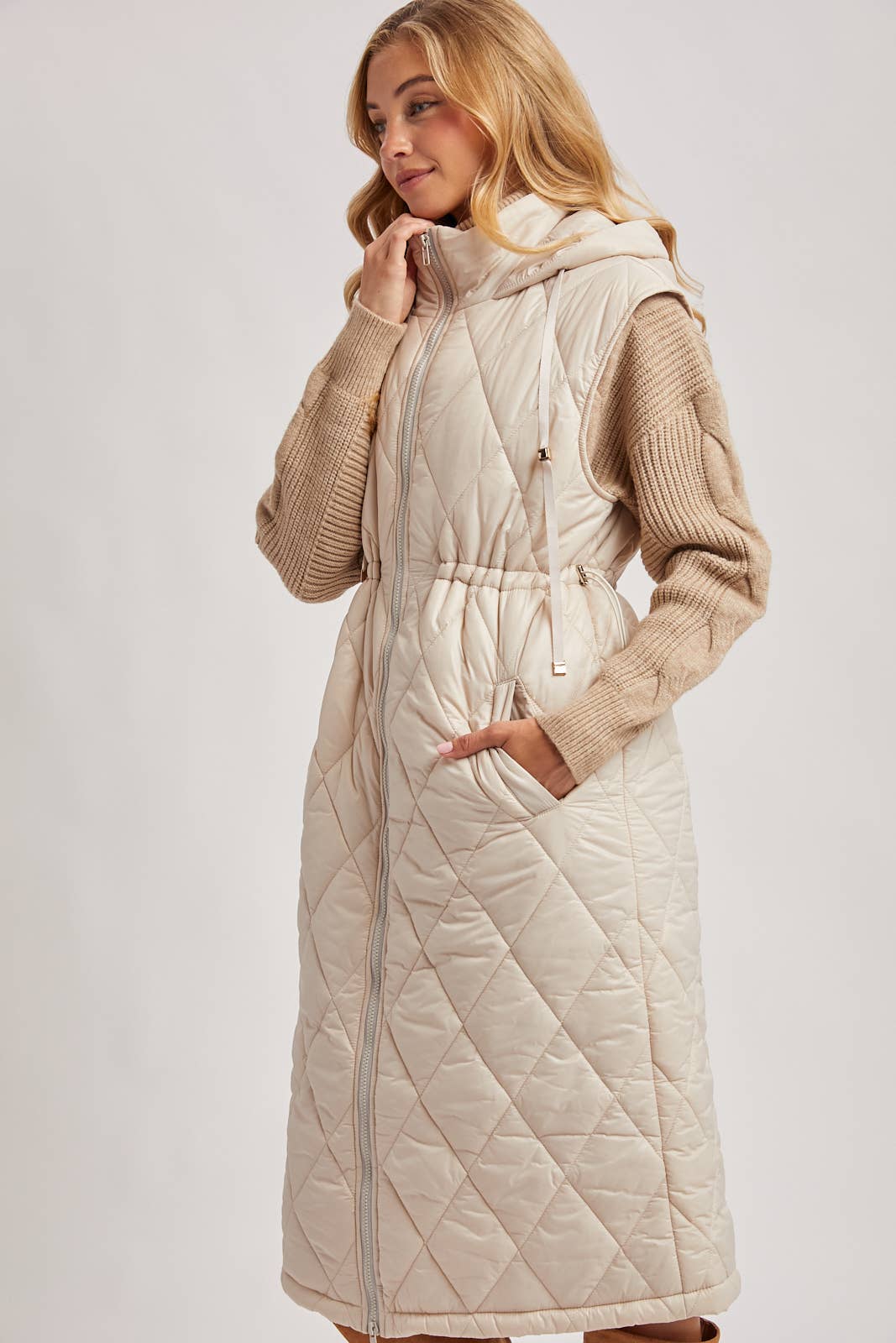 Diamond Quilted Long Vest