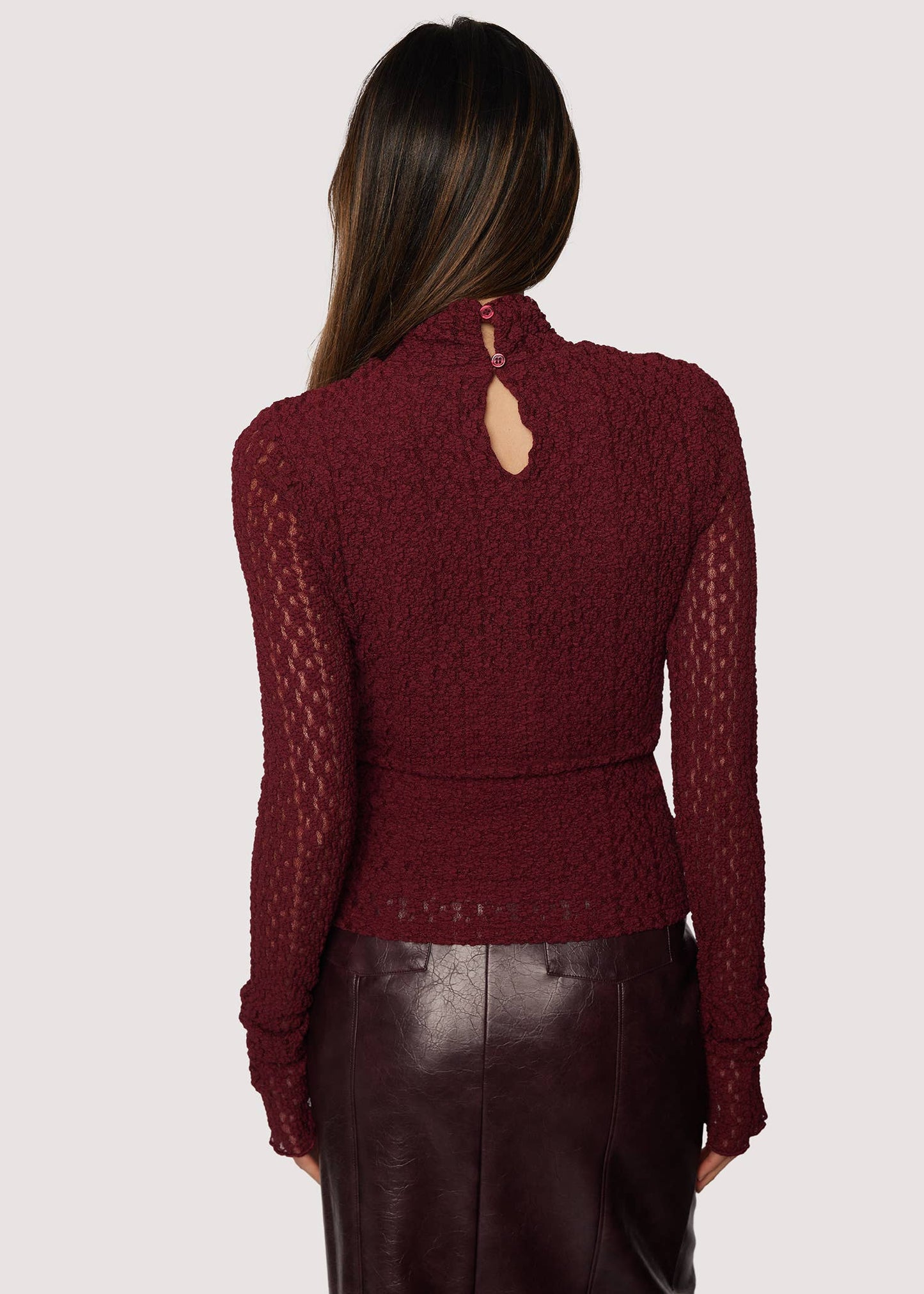 Sistine Tale Top - Fall Lace Mesh Knit Merlot
