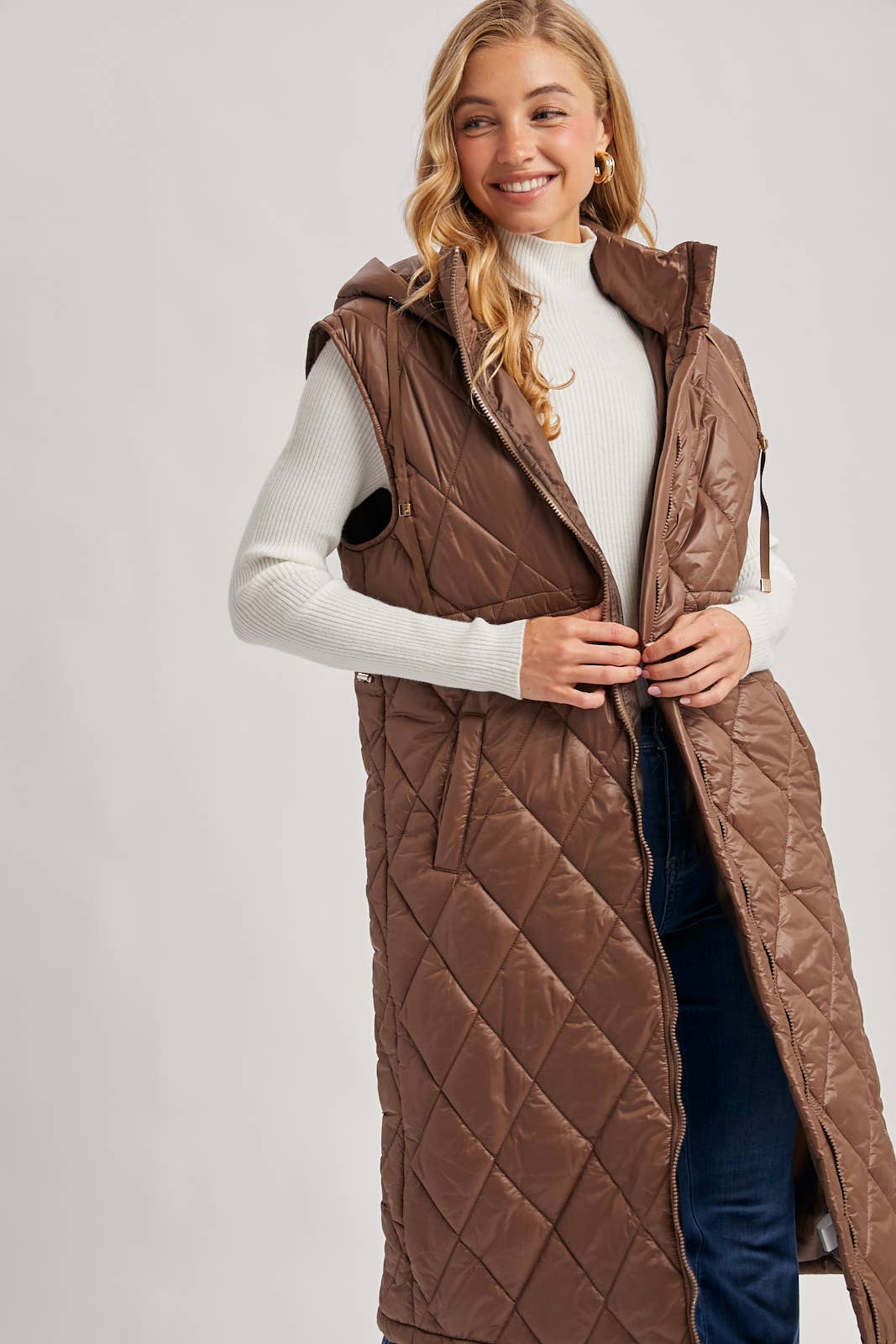 Diamond Quilted Long Vest