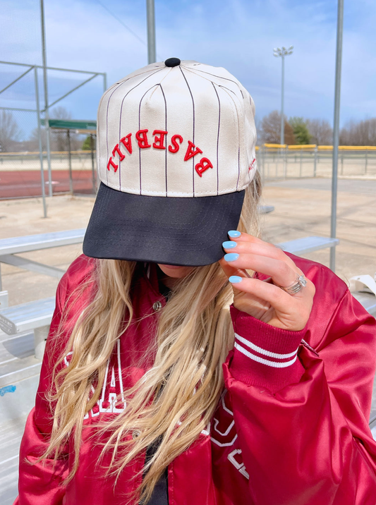 BASEBALL - Red on Black Stripe Vintage Hat
