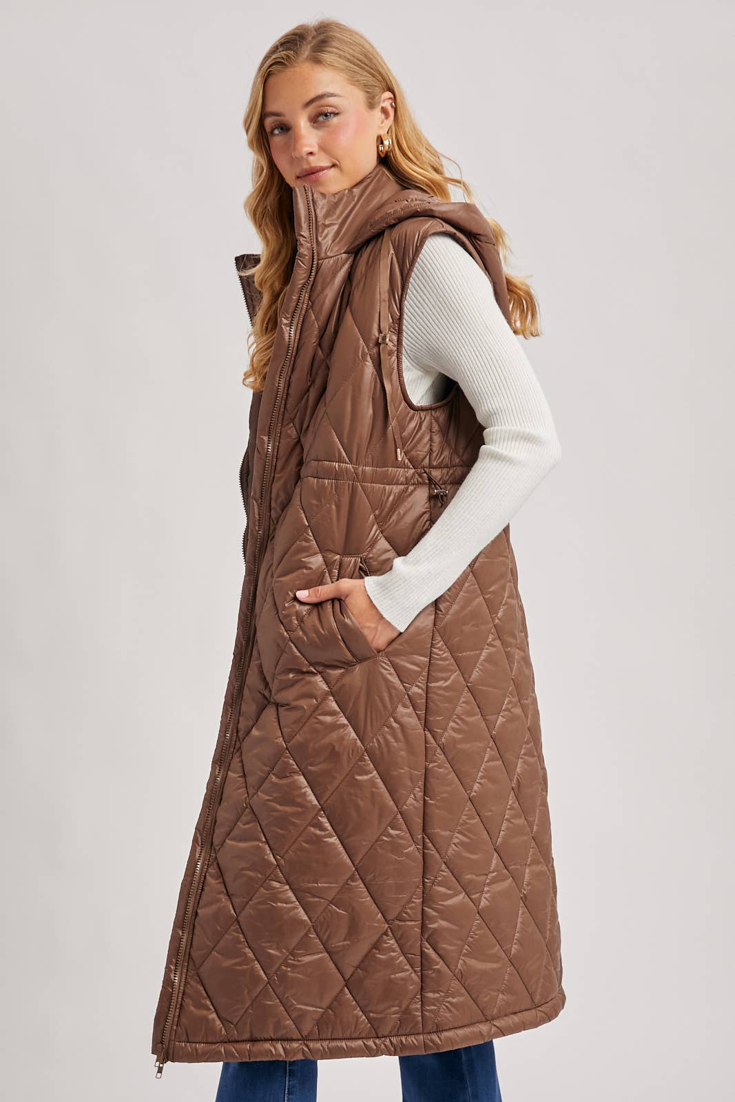 Diamond Quilted Long Vest