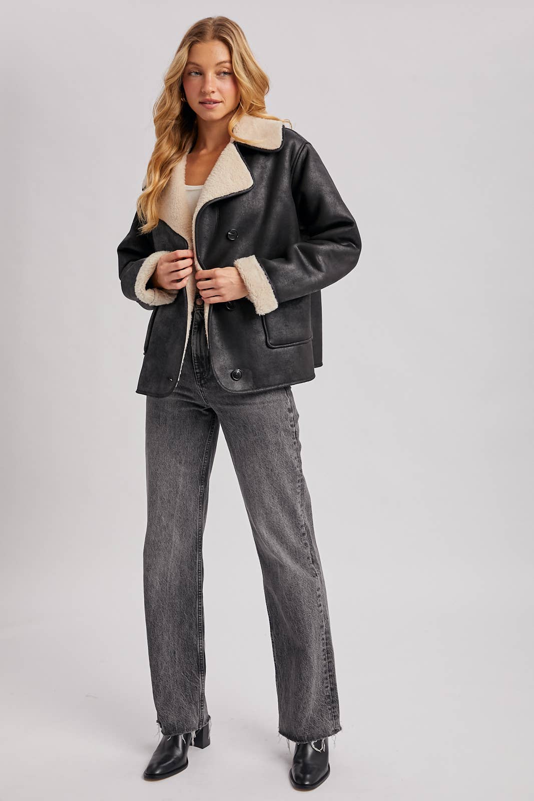 Shearling Faux Leather Coat