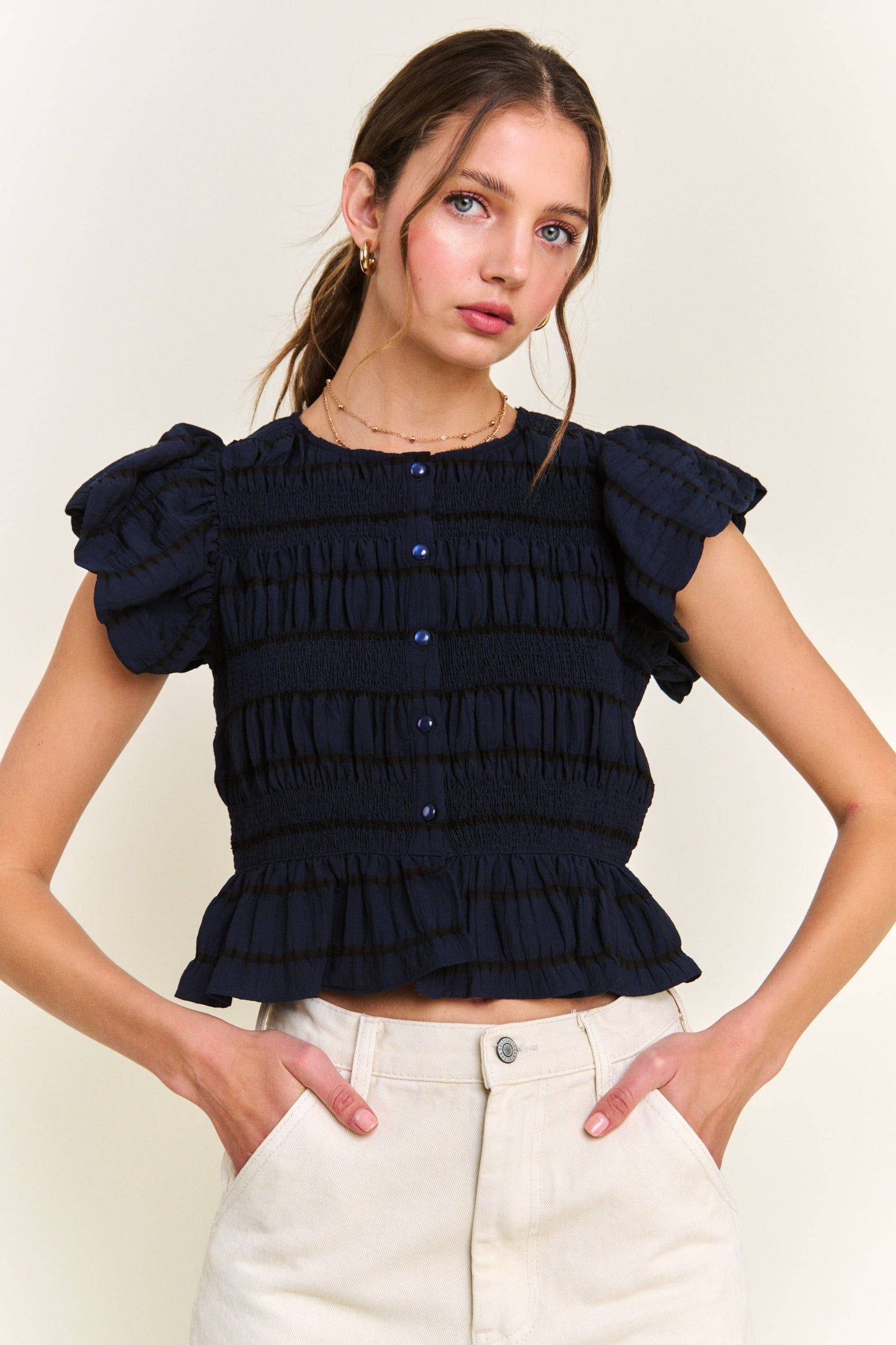 Sydney Textured Button Front Top