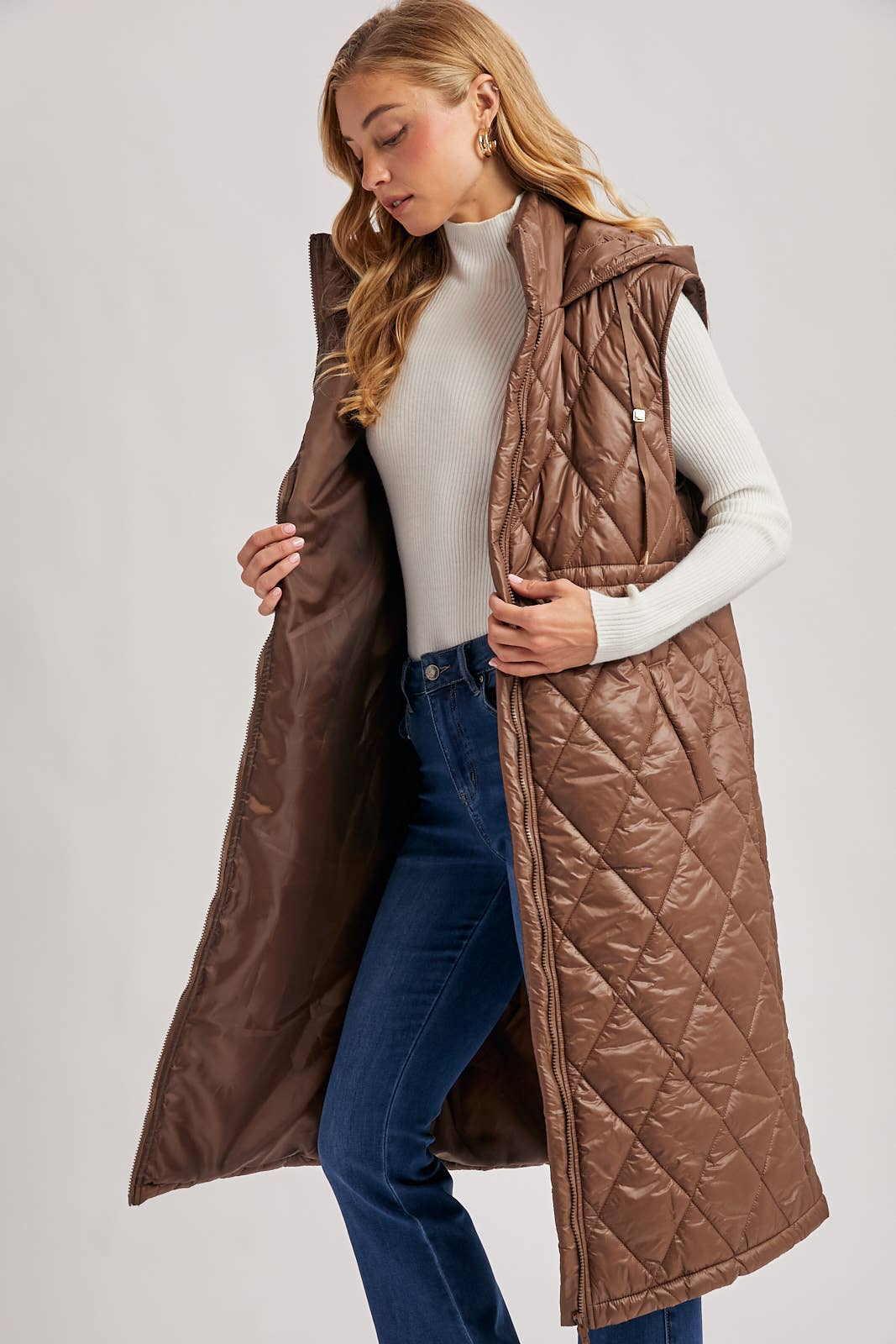 Diamond Quilted Long Vest