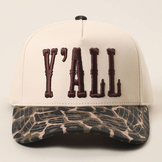 Y'ALL 3D Embroidered Two Tone Leopard Brim Trucker Hat