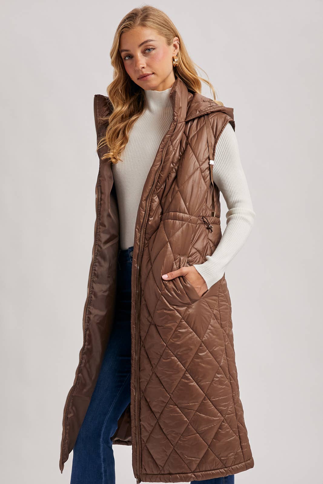 Diamond Quilted Long Vest