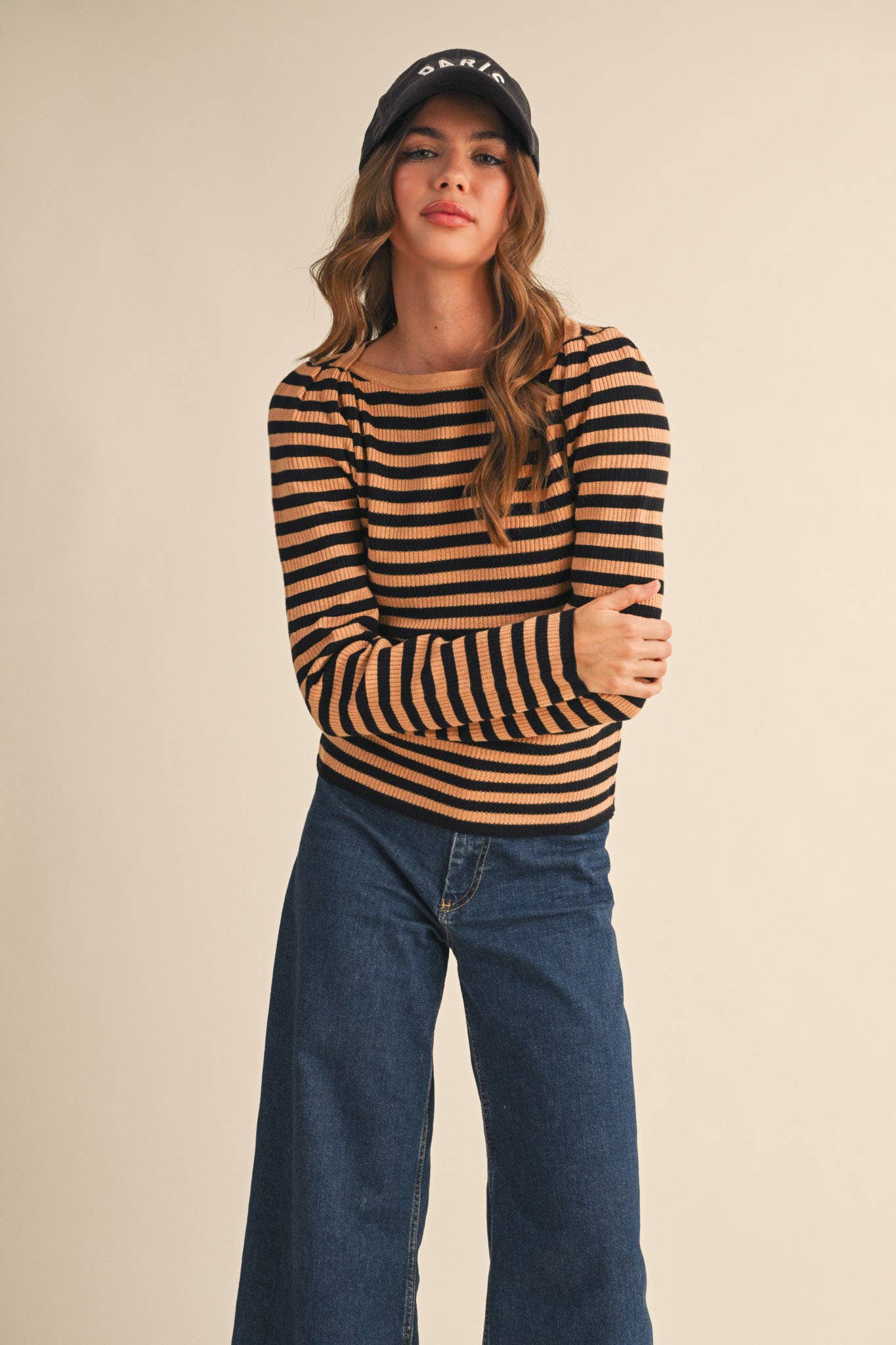 STRIPED BOAT NECK SWEATER