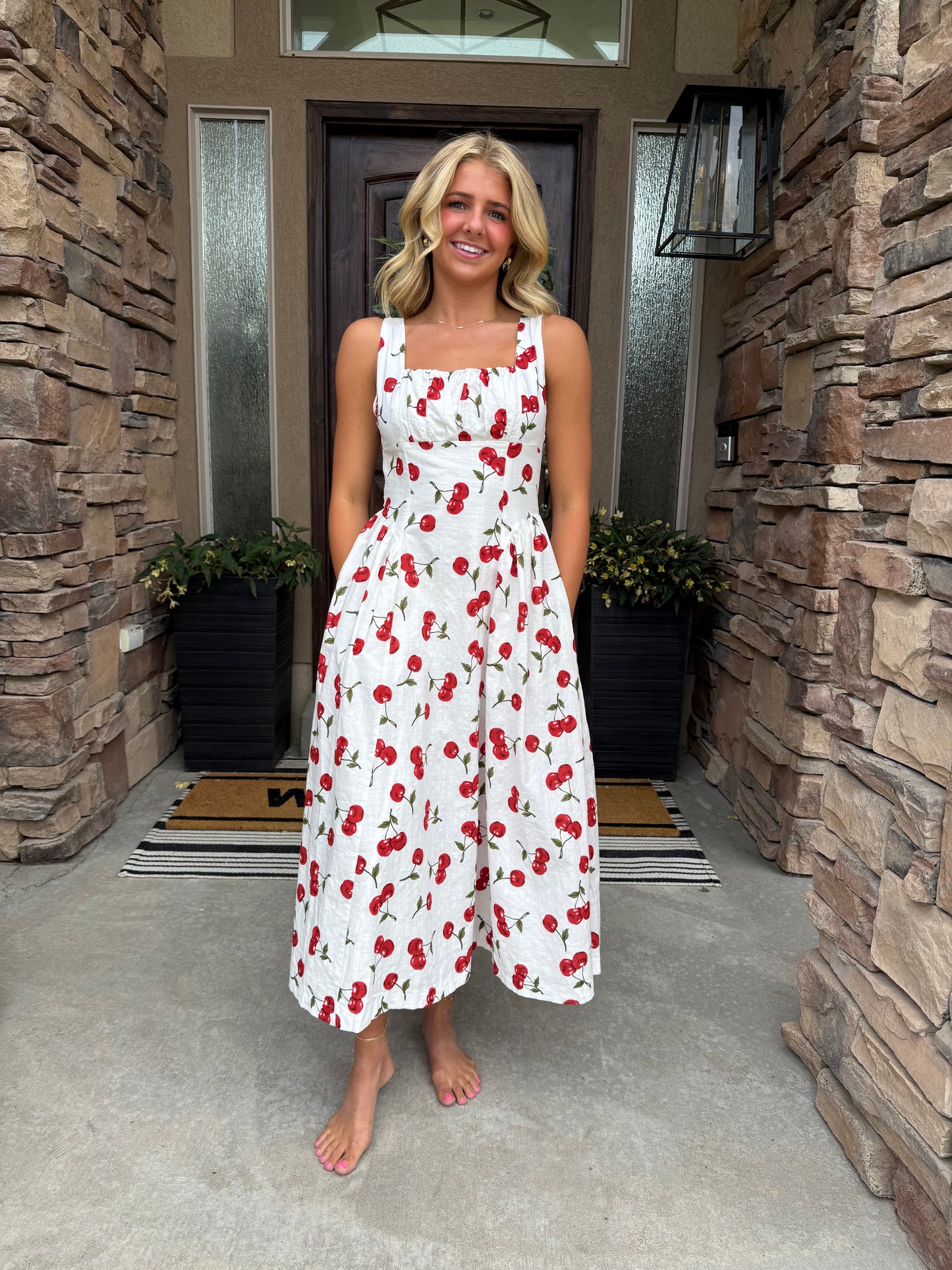 Cherry Picnic Midi Dress