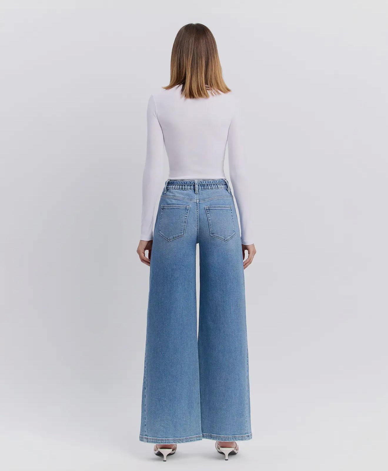 High Rise Drawstring Wide Leg Jeans