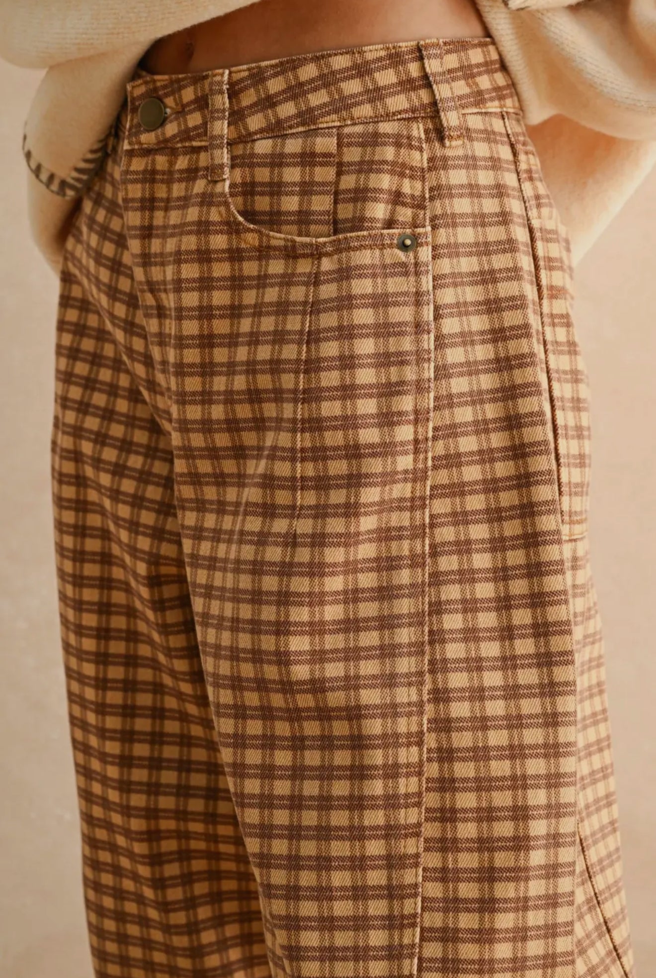 The Chestnut Plaid Barrel Jeans