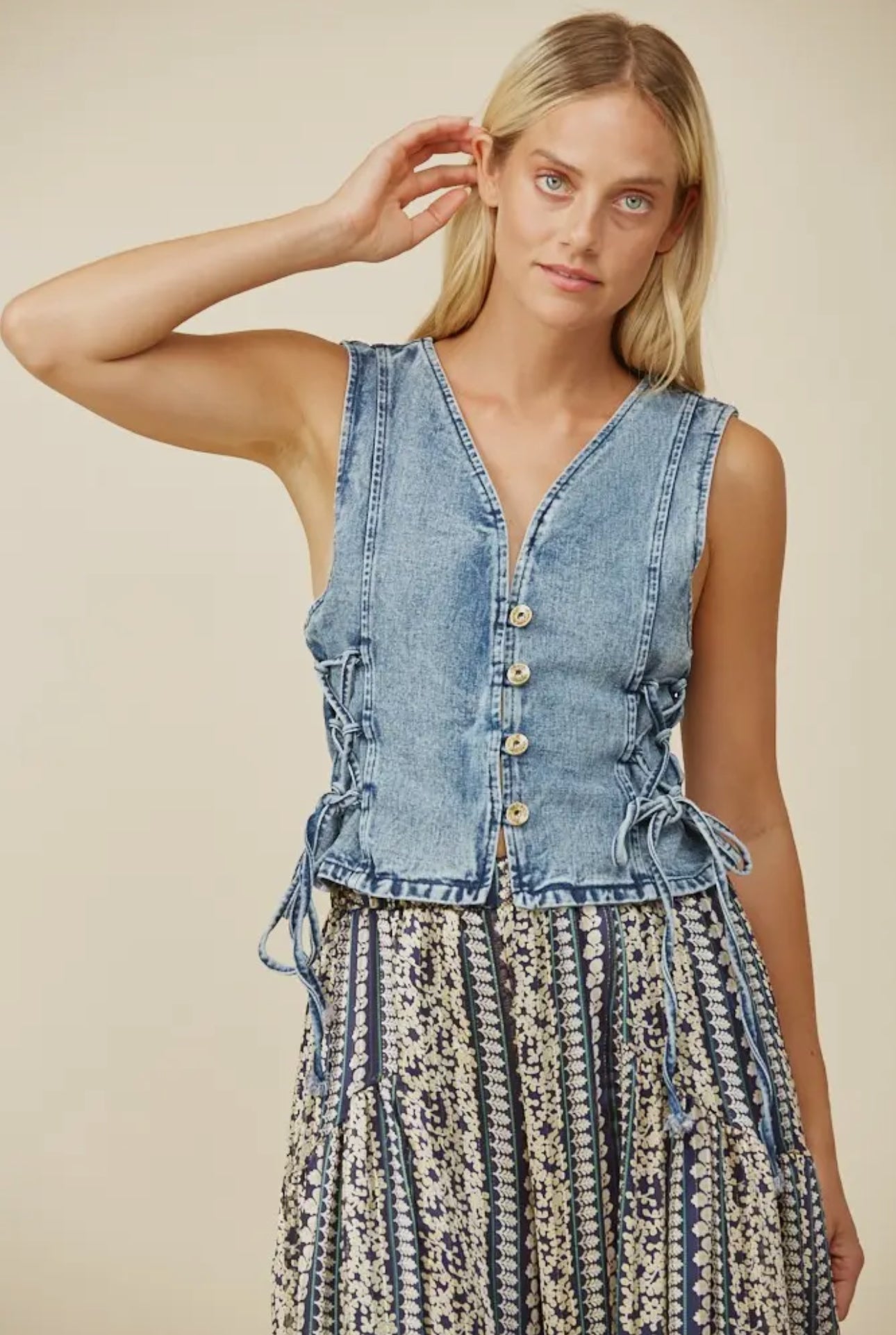 Laced Up Denim Vest