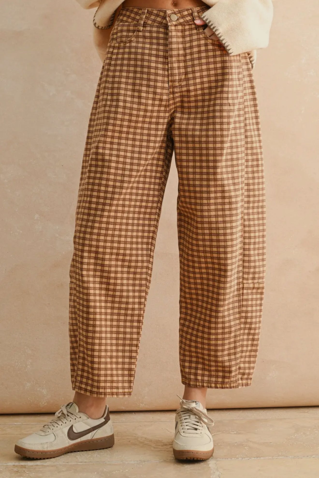 The Chestnut Plaid Barrel Jeans