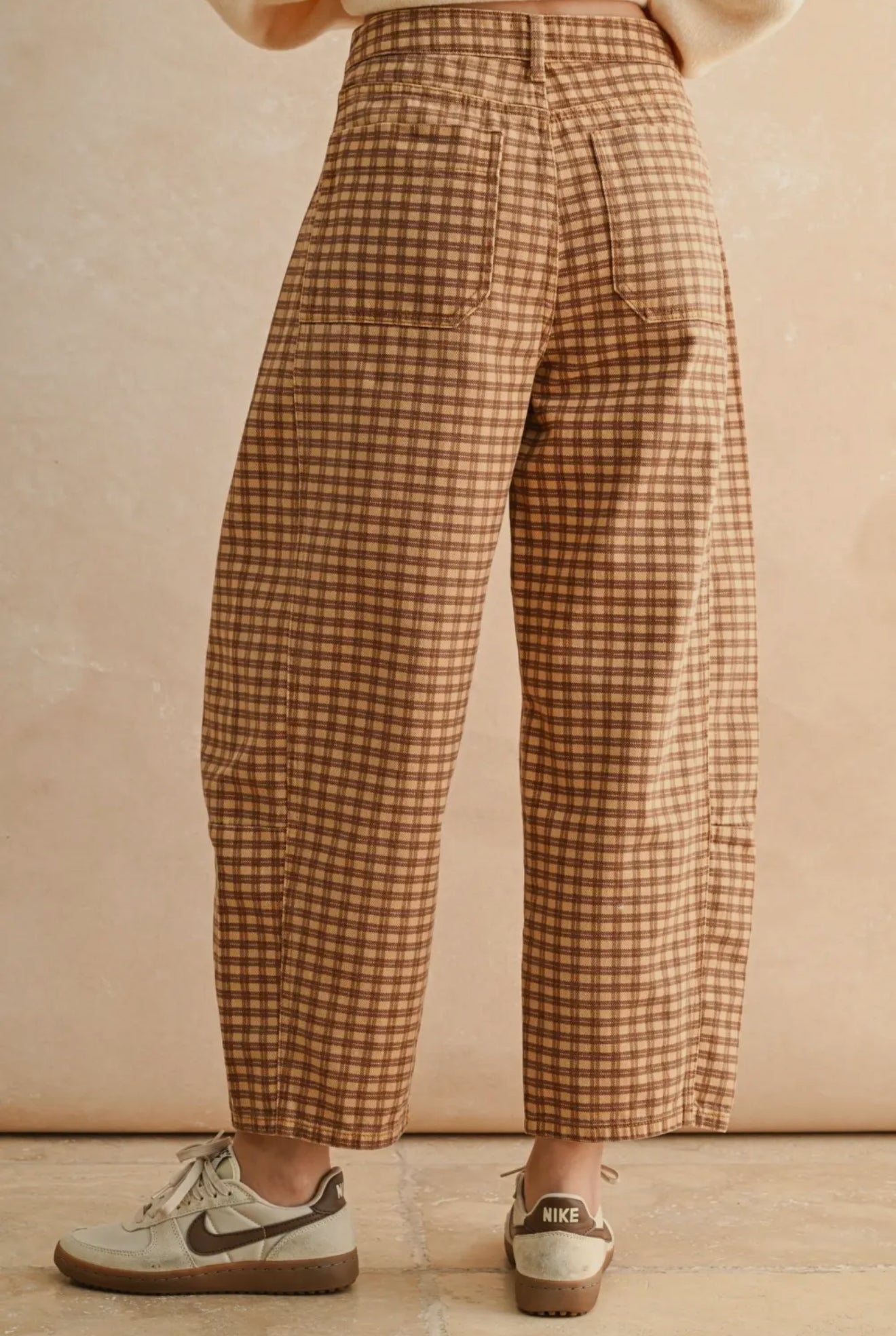 The Chestnut Plaid Barrel Jeans
