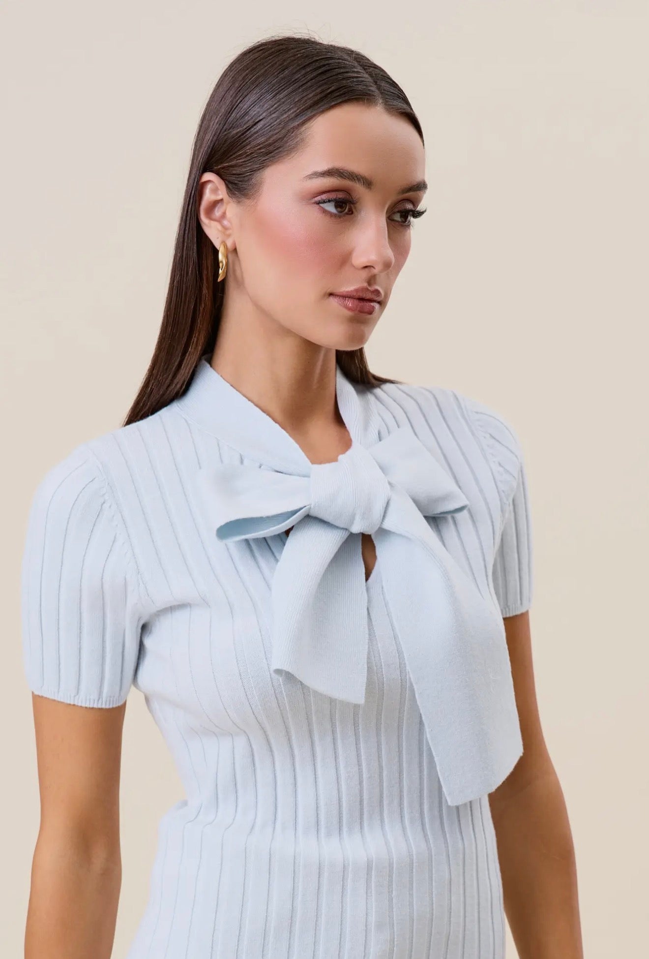 Tie Neck Ribbed Sweater Top