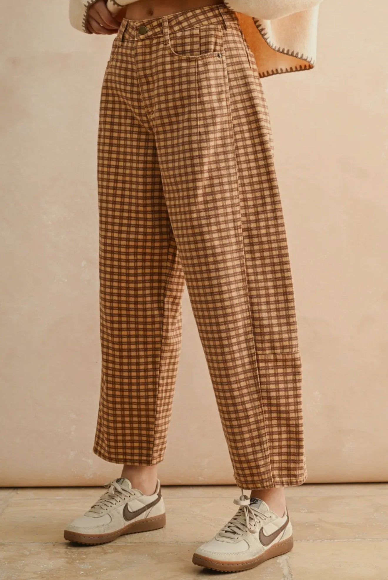 The Chestnut Plaid Barrel Jeans