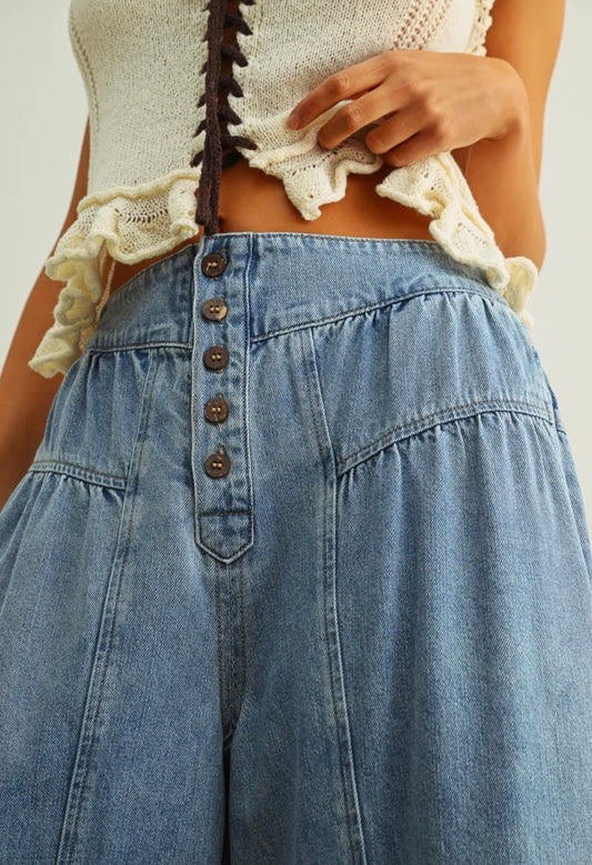 The Sloane Button-Fly Wide Leg Jeans - alternate product view at Vogue Villa
