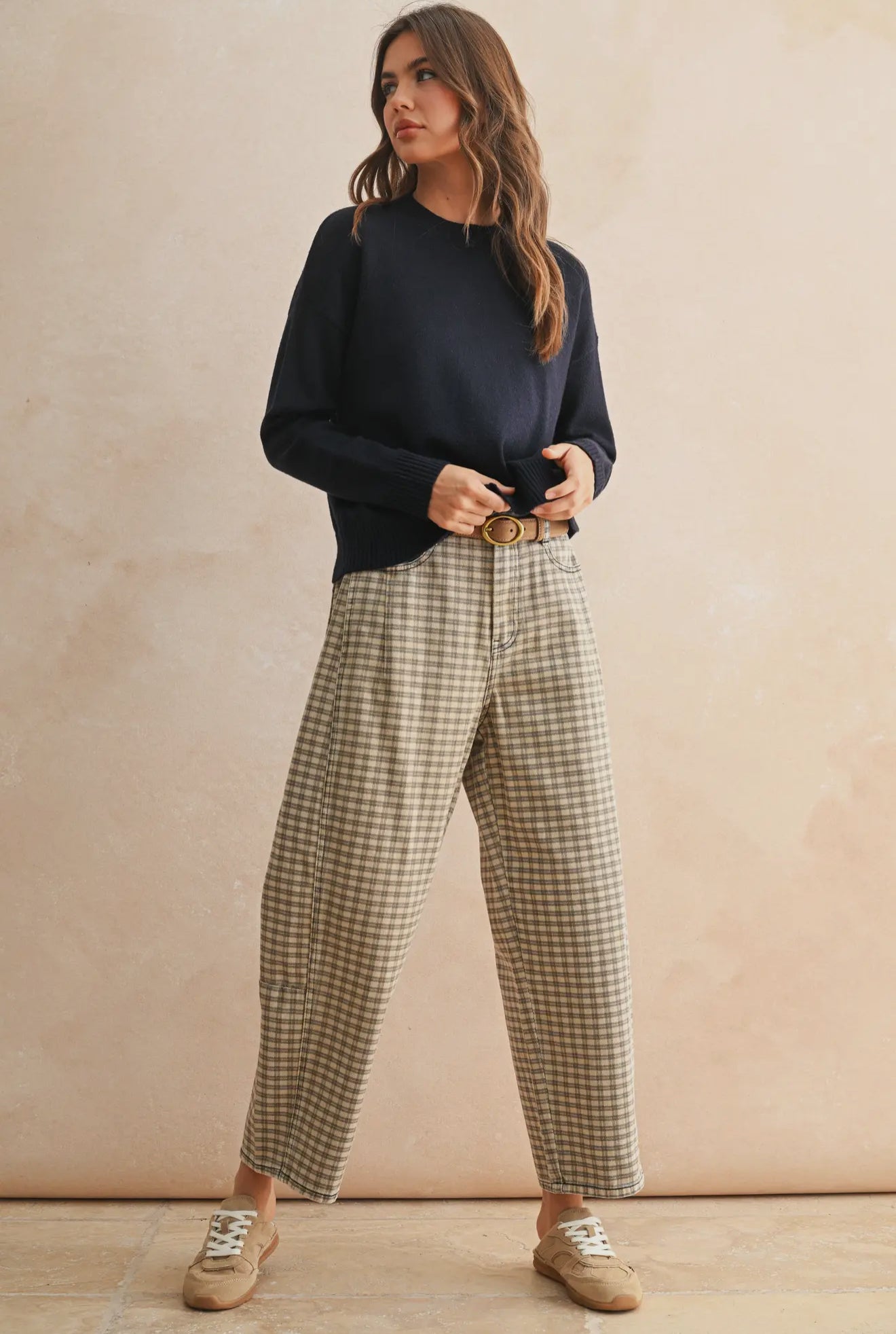 The Willow Plaid Barrel Jeans