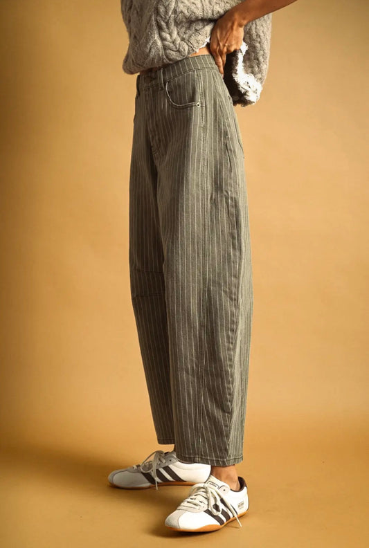 Pinstripe Barrel Jean