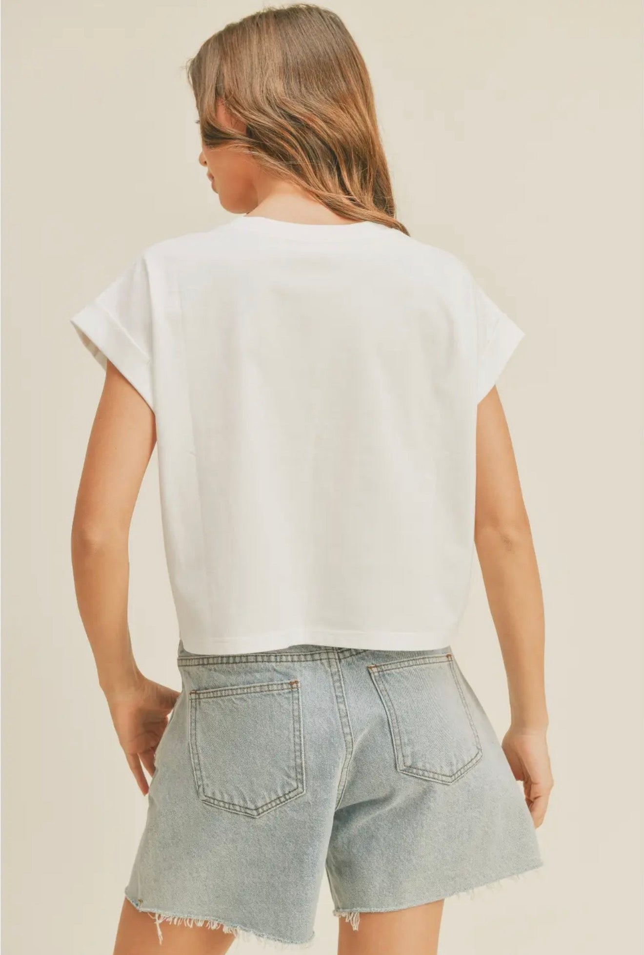 Round Neck Cuffed Sleeve Top