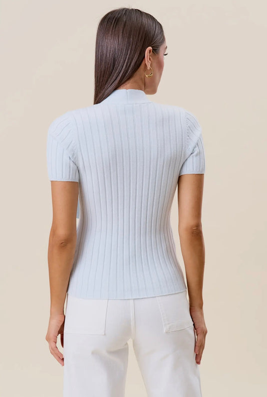 Tie Neck Ribbed Sweater Top