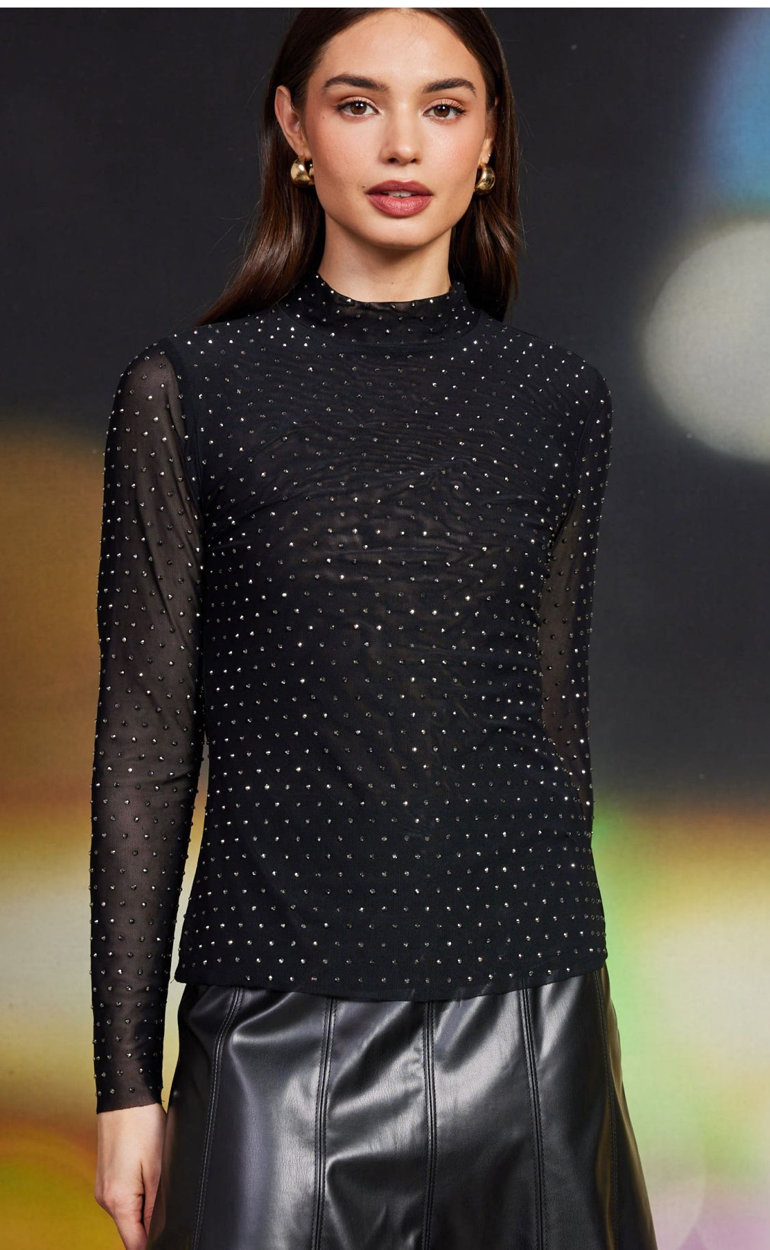 Studded top with sheer sleeves