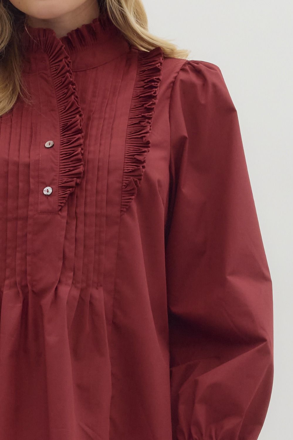 The Bordeaux Ruffle Pin-tuck Blouse