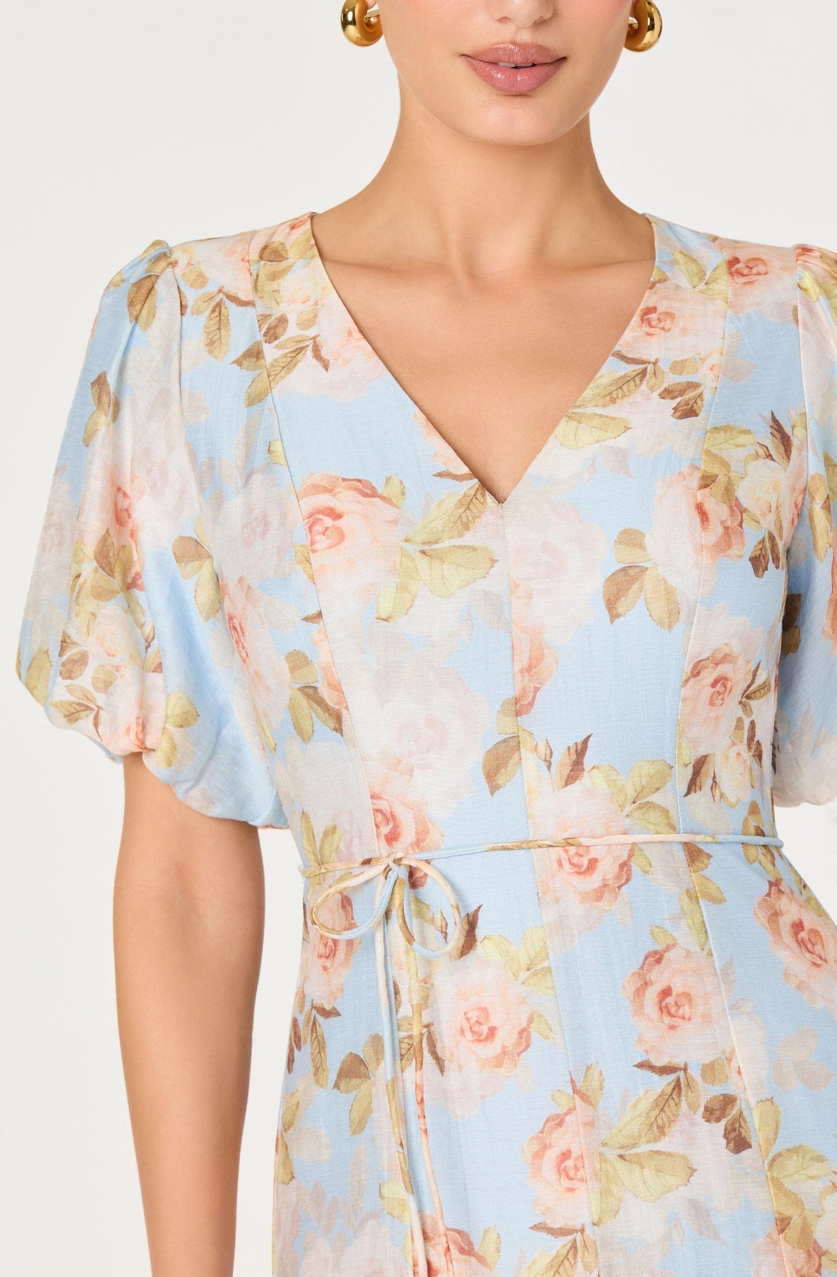 Lavena Floral Balloon Sleeve Midi Dress - alternate product view at Vogue Villa