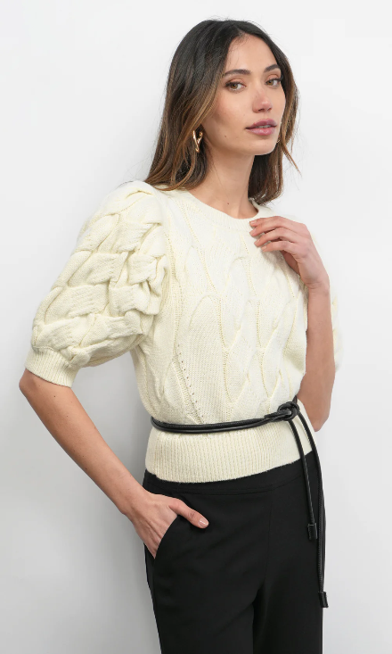 Cable Knit Puffed Sleeve Sweater Top