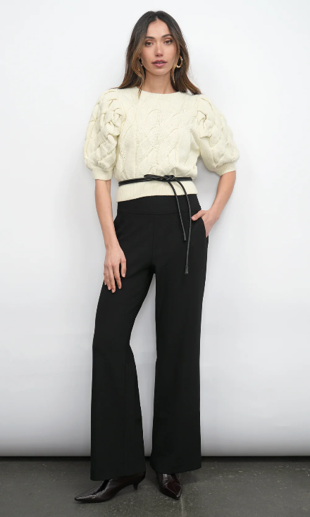 Cable Knit Puffed Sleeve Sweater Top