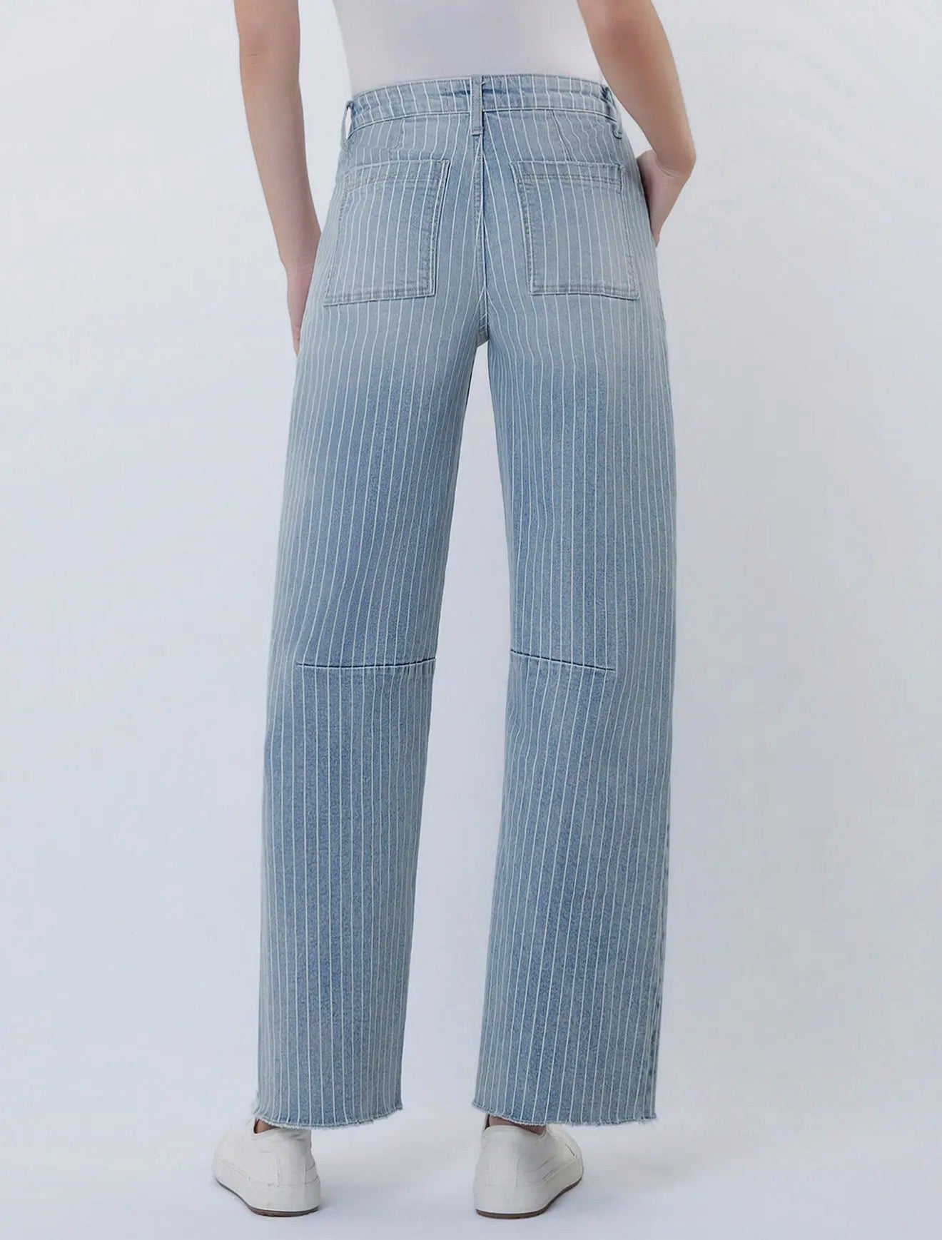 High Rise Striped Barrel Jeans