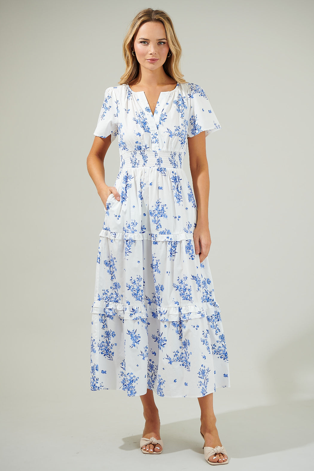 Olivia Floral Poplin Tiered Maxi Dress