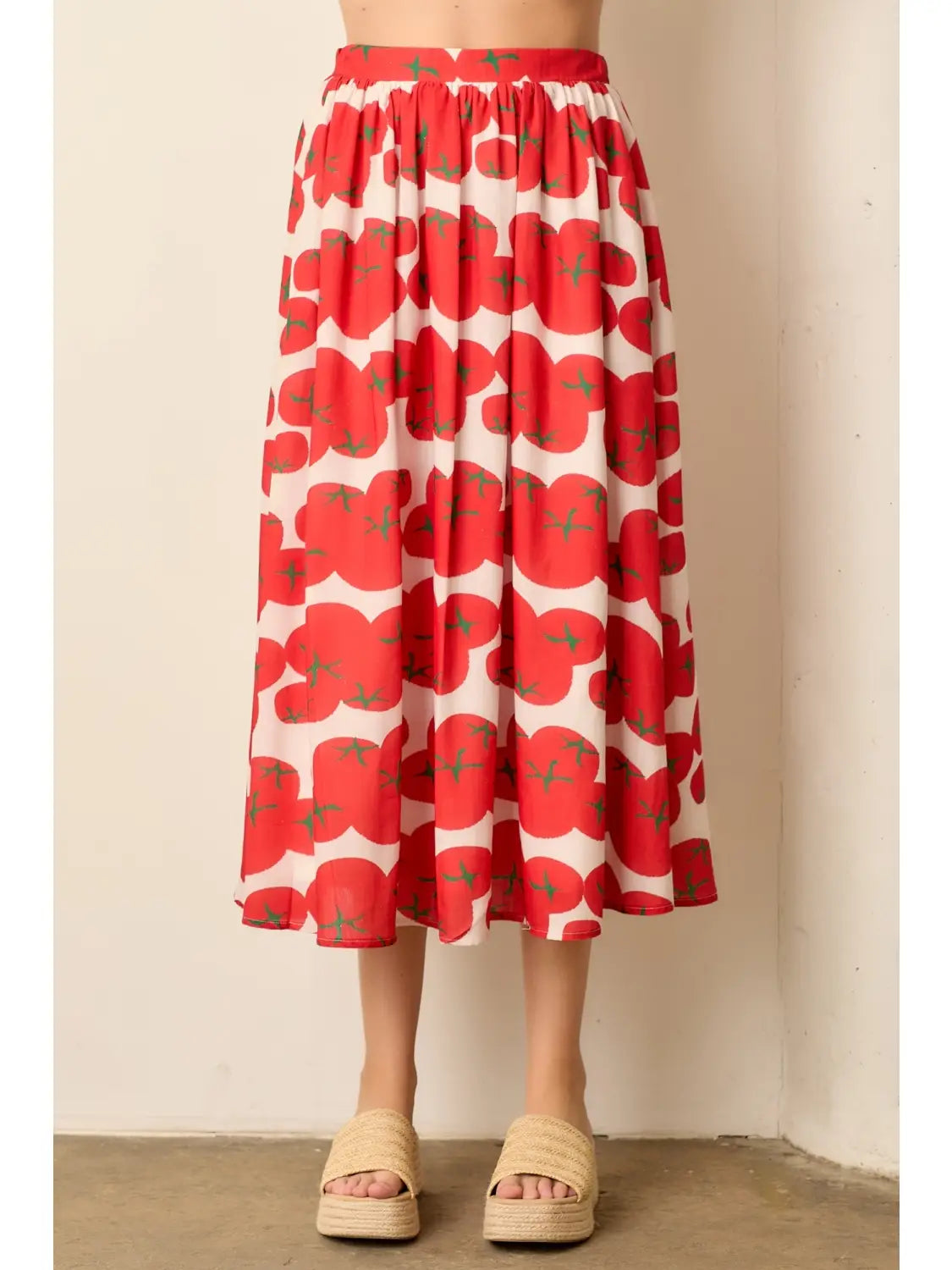 Tomato Print Midi Skirt