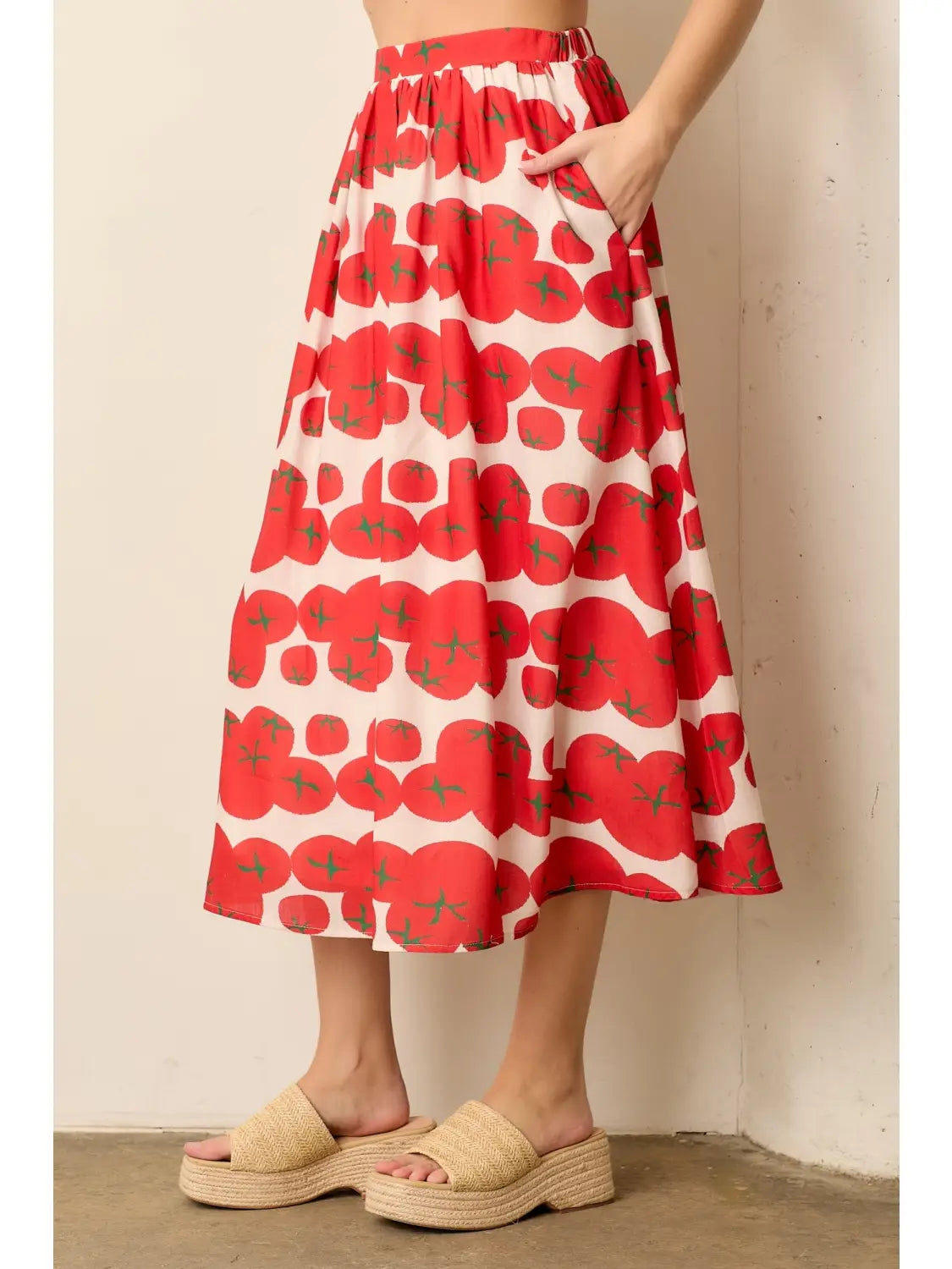 Tomato Print Midi Skirt