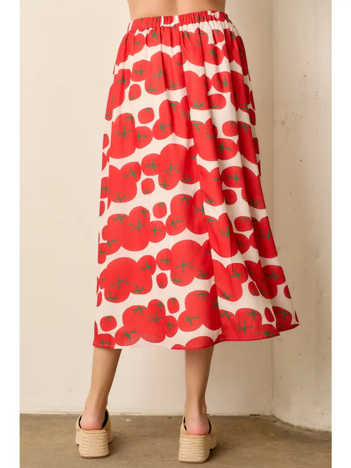 Tomato Print Midi Skirt