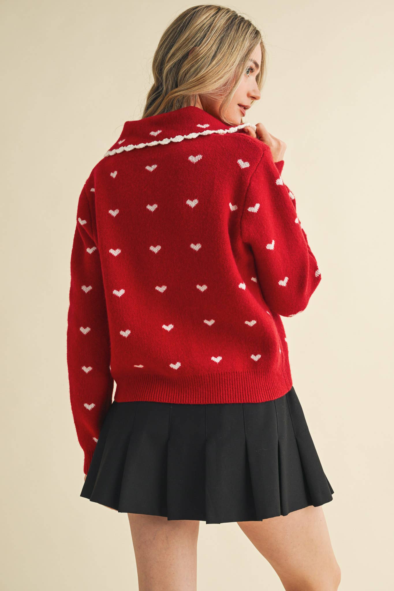 Doll Collar Heart Cardigan - alternate product view at Vogue Villa