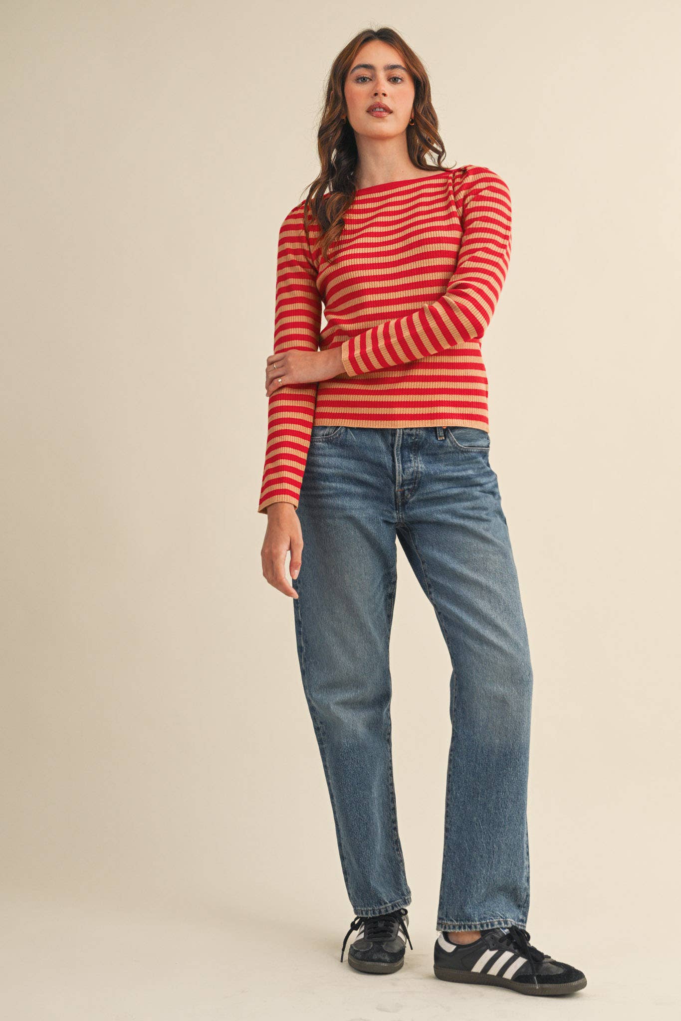 STRIPED BOAT NECK SWEATER